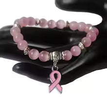 Stylish Breast Cancer Awareness Jewelry White Pink Opal Beaded Bracelet