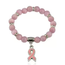 Stylish Breast Cancer Awareness Jewelry White Pink Opal Beaded Bracelet